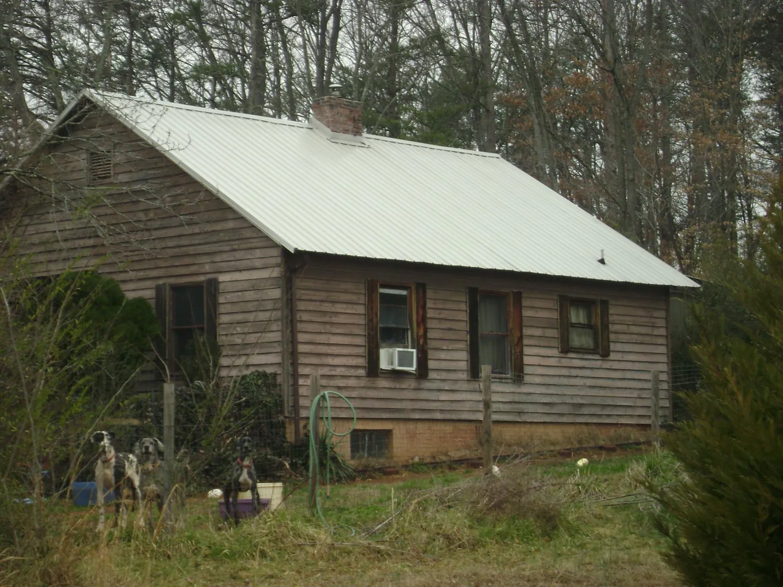White metal roof on an old wood sided farmhouse, from a Metal Roof Installation job in Cypress Inn
